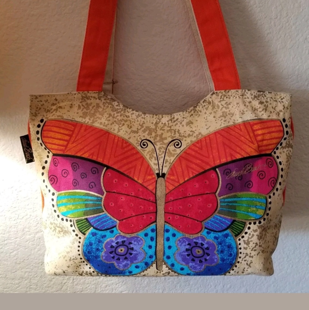 Laurel Burch Canvas Butterfly Purse Tote Handbag - Picture 2 of 8